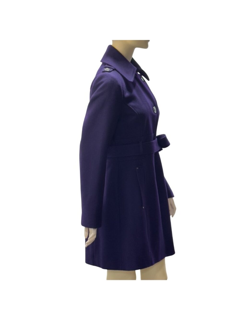 Kenneth Cole Women's Belted Trench OverCoat Wool Blend Purple  Size 10 - Picture 5 of 16